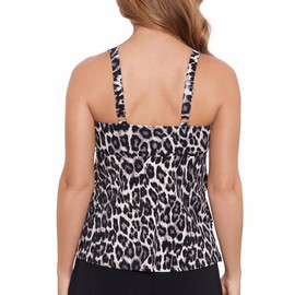 Swim Solutions Women's Leopard-Print Tiered Tankini Top (Leaping Leopards, 18)