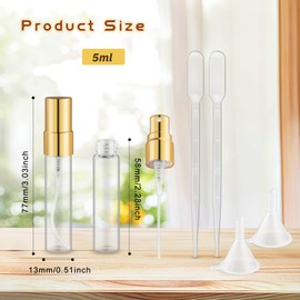 DynnnDy 40 Pcs 5ml Mini Clear Glass Spray Bottles with Gold Aluminum Head Refillable Fine Mist Sprayer Travel Size Atomizer for Perfume,Alcohol,Aromatherapy,Toner