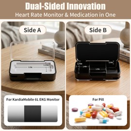 Aptbyte 2-in-1 Heart Rate Monitor Case & Pill Box for KardiaMobile 6L EKG Monitor, Hard Carrying Holder for Travel, Clear Lid, Silicone Insert, Carabiner, Black (Box Only)