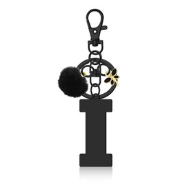 Oubaka Initial Letter Keychains, Letter A-Z Keychain with Butterfly and Fur Ball Pom, Initial Keyring Gifts for Women Alphabet Keychains Letter Initials Keyring for Purse Backpacks Handbags(Letter I)