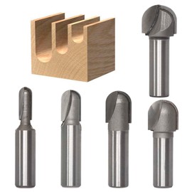 Akylin 5pcs Round Nose Router Bits Set 1/2 Inch Shank,Core Box Bits 5/16",1/2",5/8" 3/4" and 7/8" CD,for Wood Roundnose Grooving,Veining,Engraving
