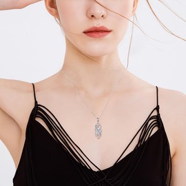 YFN - Collar con colgante de ópalo de plata de ley con nudo celta irlandés, para mujeres y hombres, 18 pulgadas, Plata esterlina, Circonia cúbica