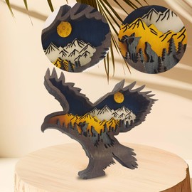 Drawelry 3D Forest Animal Wood Craft Wooden Craft Forest Animals Creative Wooden Statue Christmas Wall Hanging Decoration Craft Retro Wooden Sculpture for Office and Home Decoration (Eagle)
