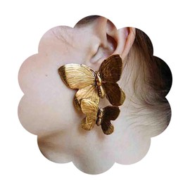 Aneneiceera Vintage Big Butterfly Dangle Earrings Exaggerated Butterfly Stud Earrings Gold Hammered Butterfly Earrings Punk Textured Butterfly Earrings Jewelry for Women