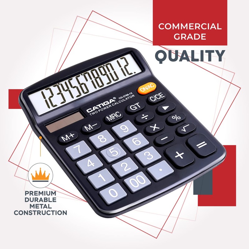 CATIGA 12 Digits Desktop Calculator with Large LCD Display and