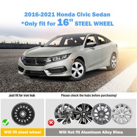 AUTOWIKI 16" Hub Caps Wheel Rim Cover Compatible for 2016-2021 Honda Civic Steel Wheels, R16 Car Hubcaps Snap On Installation 16 Inch Wheel Hub Cover Set of 4, Chrome Color