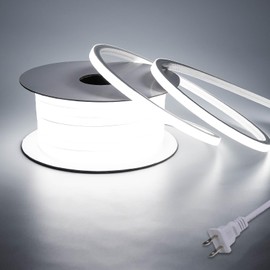 BENLUN AC 110V LED Neon Strip Light 32.8FT, 6000K Cool White Led Rope Lights Outdoor Silicone Waterproof, 10W/M Flexible Cuttable LED Strip for Bedroom Garden Commercial Living Room