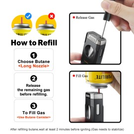 Torch Cigar Lighter Built-in V Cigar Cutter Refillable Butane Torch Lighters - Black