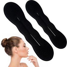 VARMDUKKE 2PCS Hair Bun Maker, 2 Sizes Non-Slip Buns Lazy Curler Clip Tie for Women, Reusable Sponge Hair Bun Shaper Updo Hairstyles Accessories for Weddings, Parties, Daily Use - Black