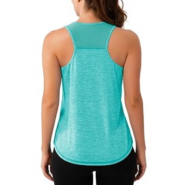Aeuui Womens Workout Tops Mesh Racerback Tank Tops Sleeveless Yoga Athletic Running Shirts Gym Clothes for Women Lake Blue