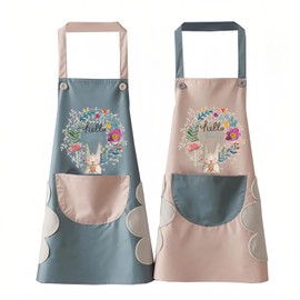 2Pcs Bib Aprons Waterproof and Oil-proof with Pockets Can Wipe Hands Adjustable for Women Men Blue and Pink for Kitchen Cooking BBQ