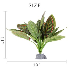 CRITTZOO Reptile Terrarium Plants, Bearded Dragon Tank Decor Accessories For Ball Python Leopard Gecko Tree Frog Tarantula Lizard Corn Snake Tortoise Chameleon Crested Gecko - Fake Goeppertia Red Edge