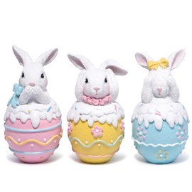 Hodao 3PCS Easter Day Bunny Decoration Hear-No, See-No, Speak-No Bunny Figurines Decor Gifts Handcrafted Resin Easter Bunny Figurines Spring Rabbit Decor for Home, and Holiday Celebrations (White)