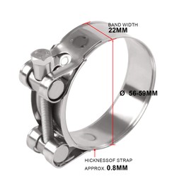DOCAS 2 x diameter 56-59 mm T-bolt hose clamp, 304 stainless steel motorcycle exhaust clamps, exhaust pipe clamp, universal exhaust clamp, pipe connector for cars, motorcycles, turbines, sewage pipes