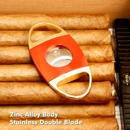 Cigar Cutter Double Blade Guillotine, Cigar Cutter Diameter 25 mm Stainless Steel Double Blade Cigar Drill Zinc Alloy Body, Golden Rose Cigar Board, Cuban Cigar Cutter Set Gift