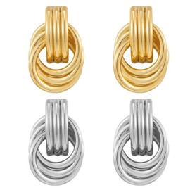 QFEHTHSK 2 Pairs Knotted Drop Earrings, Geometric Earrings, Metal Wrapped Earrings, Simple Fashion Earrings, Retro Earrings, Stylish Earrings, Metal