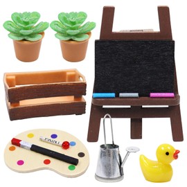 Gnome Accessories, Dollhouse Accessories, Miniature Gnome Accessories, Painting Art Set for Gnome Door Decoration and 1/12 Doll's House, Christmas Gnome Accessories, DIY Easel, Potted Plant, Watering
