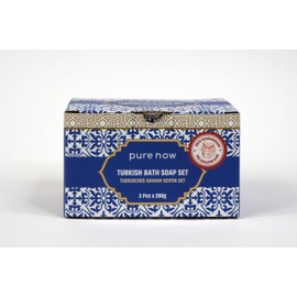 Pure Now Hamam Seife Set 3x200g Naturseife aus 100 % Olivenöl Vegan - Handgemacht - Ohne Duftstoffe – Mit Kese Peelinghandschuh – Für empfindliche Haut