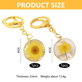 Pack of 2 Flower Keychains, Creative Flower Pendant Keychains, Dried Flower Resin Sample Keychains, Gifts for Family and Friends, yellow, Modern