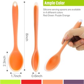 Patelai 4 cucharas de silicona multicolor pequeñas, antiadherentes, de silicona, para servir de silicona, para cocina, cocina, hornear, mezclar herramientas (rojo, naranja, verde, morado)