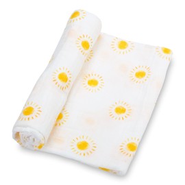 LollyBanks Swaddle Blanket | 100% Muslin Cotton | Gender Neutral Newborn and Baby Nursery Essentials for Girls and Boys, Registry | Sunshine Print