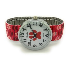 VERSALES Varsales Ladies Novelty Animal Dog Elegant Stretch Elastic Band Analog Quartz Fashion Watch (Paw Red)