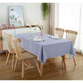 Wondder Cotton Linen Table Cloth Small Grid Printing for Multifunctional Table Cover Tablecloth Home Kitchen Decoration (Blue, 140x200cm (55x78.7inch))
