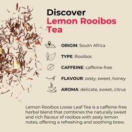 Teapro Lemon Rooibos Herbal Tea Blend 125g | Caffeine-Free Herbal Loose Leaf Tea | Premium Lemon Red Bush Tea | From South Africa Loose Tea