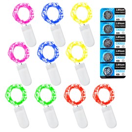 Etinga 10 Pack Fairy Lights Battery Operated String Lights, 10 LED on 3.3ft Silvery Copper Wire，for Flowers Gift Box Wedding Party Christmas Decoration (Polychrome, 10 Pack)