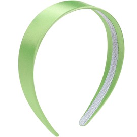 WantGor 1.6 Inch Wide Headbands Silk Satin Plain Headband for Women, Non Slip Solid Hair Bands Hair Accessories Cosplay DIY Holiday Head Band (Green, Large)