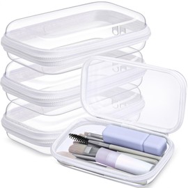 Hoolerry 3 Pcs Clear Hard Zipper Case Hard Plastic Pouch Transparent Hard Case Zipper Case Clear Makeup Bag Portable Travel Organizer Bin for Cosmetics, Building Blocks, Puzzles(Clear,S)