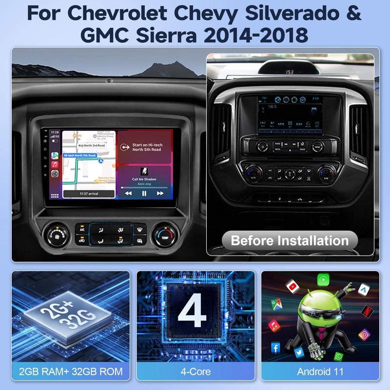 Leadfan Car Radio for Chevy Silverado & GMC Sierra 2014-2018