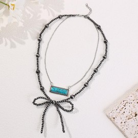 Todu Navajo Pearl Bow Necklace Beaded Cowboy Cowgirl Bowknot Choker Boho Western Jewelry for Women