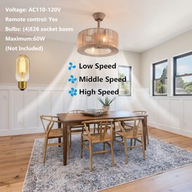 18" Caged Ceiling Fans with Lights and Remote Control, 3 Speeds Modern Ceiling Fan with Timer for Bedroom Living Room Kitchen