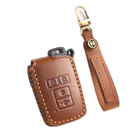 TECART Key fob Cover case with Keychain,Leather Protection Key Skin,4 Buttons Fit For Toyota Alpard Vellfire HV Noah Voxy Esquire Sienta Remote Key Cover Brown