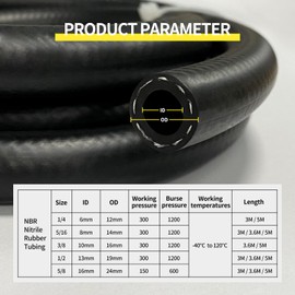 3/8 inch ID Fuel Hose, 10mm ID High Pressure Fuel Line NBR Rubber Hose, for Automotive, Marine Engine Tube Fuel System Hose Black - (3.6M/12FT)