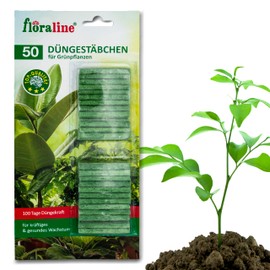 Floraline floraline® | 50x Grünpflanzen - Düngestäbchen | pro Stäbchen: Dünger für bis zu 100 Tage prächtige Blumen mit Wachstum und gesundem Aussehen | für z. Bsp. Palmen, Efeu, Hanf, Elefantenfuß