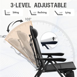Portal Reclining Camping Chair with Adjustable Back Folding Camp Recliner for Adults Portable High Back Oversized, 400LBS (Black)