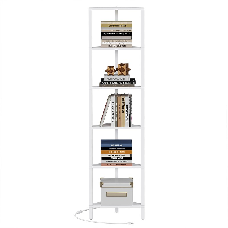 TUTOTAK 6-Tier Corner Bookshelf with LED Light,Corner Shelf for Small