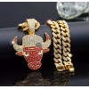 Chicago Bulls GEM NECKLACE Gold/Silver Bling Hip Hop Pendant &