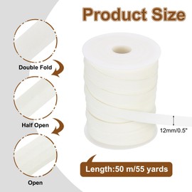 sourcing map 55 Yards Double Fold Bias Tape 1/2 Inch Bias Binding Tape Binding Bias Ribbon for Sewing Hemming Quilting Piping Cheongsam Decoration Clothing Seaming, White