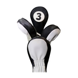 Golf Headcovers Black and White Leather Style 3, 5, H, X Hybrid and Fairway Head Covers