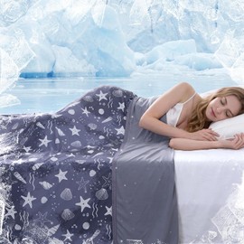 Cooling Blanket 150 x 200 cm, Coastal Style Summer Blanket with Arc-Chill 3.0 Q-Max > 0.5 Cooling Fibre, 2-in-1 Double-Sided Self-Cooling Blanket, Instant Cooling Effect, Breathable