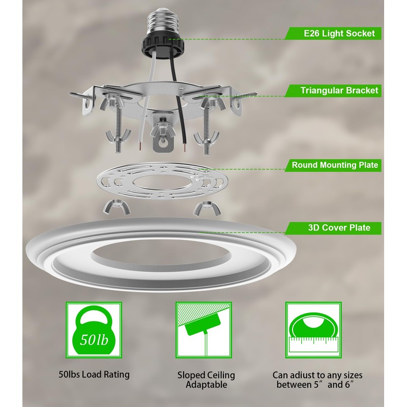 tebio 5" and 6" Recessed Can Light Conversion Kit 2-Pack,