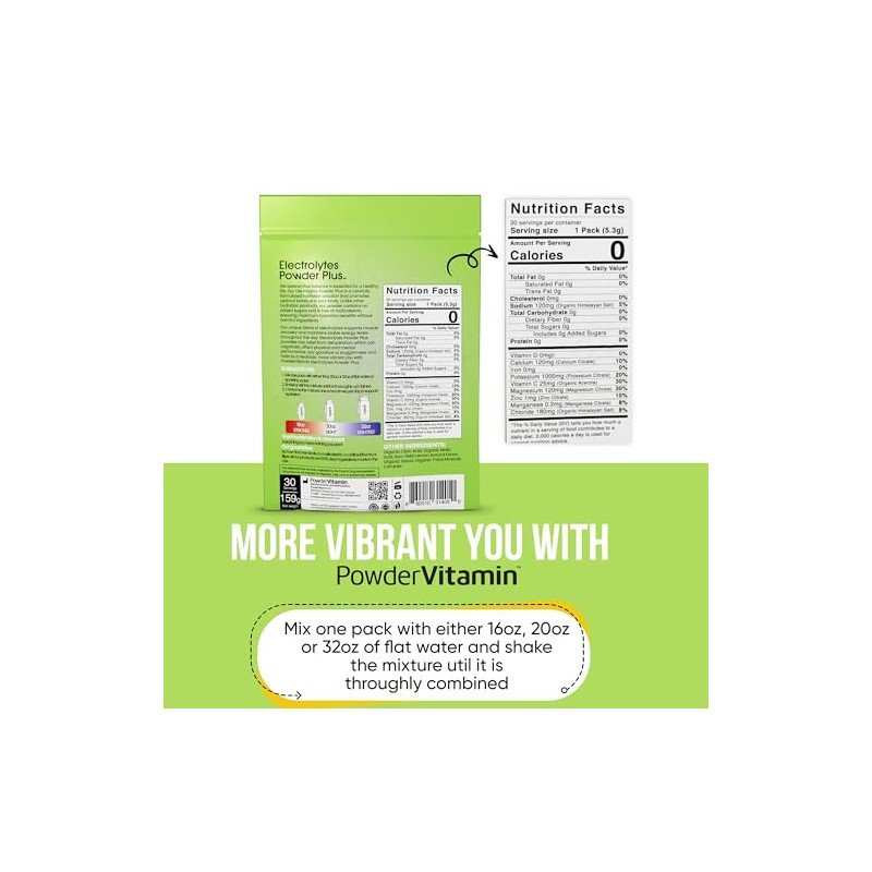 PowderVitamin Electrolytes Powder Plus, cetogénico, limonada, cero azúcar, 1000 mg