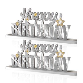 Silver Happy Birthday Sign Wooden Centerpieces for Women Men 20th 30th 40th 50th Office Birthday Party Table Decorations