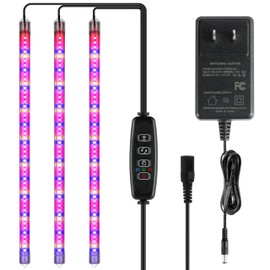 iPower 40W LED Plant Grow Light Strips Full Spectrum for Indoor Plants with Auto ON/Off 3/9/12H Timer, 10 Dimmable Levels 48 LEDs Per Tude, for Hydroponics Succulent, 3 Tubes, Mix