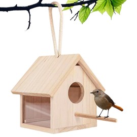 Tfwadmx Wooden Bird House Transparent Outdoor Bird House Hanging Nests Box Garden Patio DIY Decorative for Wren Swallow Sparrow Hummingbird Finch Throstle