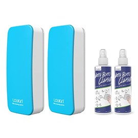 LOUKIN 2 Pack Magnetic Dry Erase Eraser, Whiteboard Eraser, Glass Board Eraser(Blue), Free 3.4 oz Whiteboard Cleaner * 2 Included, for Classroom, Home and Office Use
