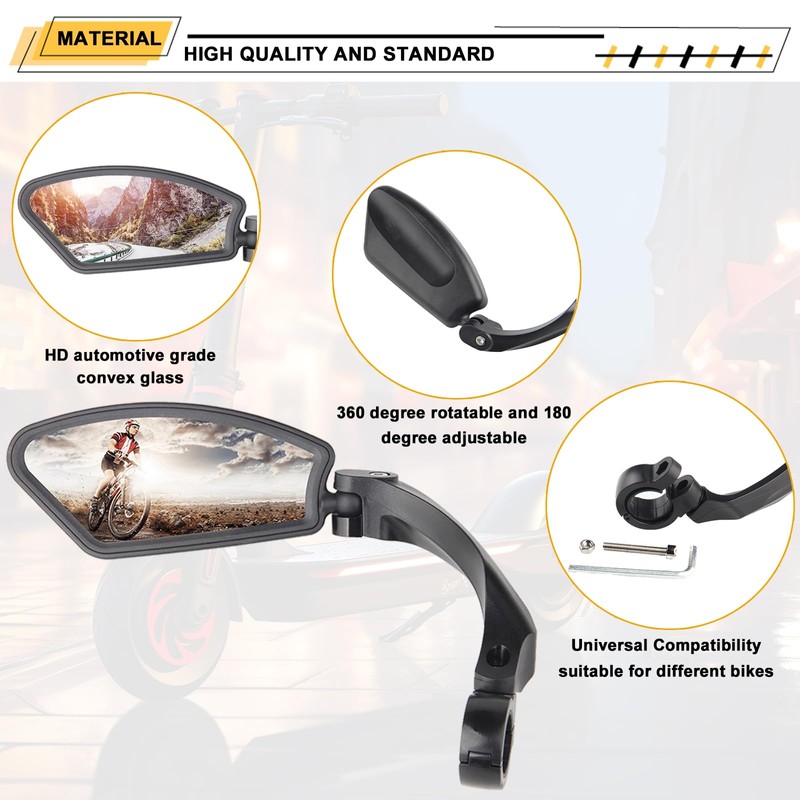 FUDOVA 2 Pack New Handlebar Bike Mirrors, HD,Blast-Resistant, Sturdy Stainless